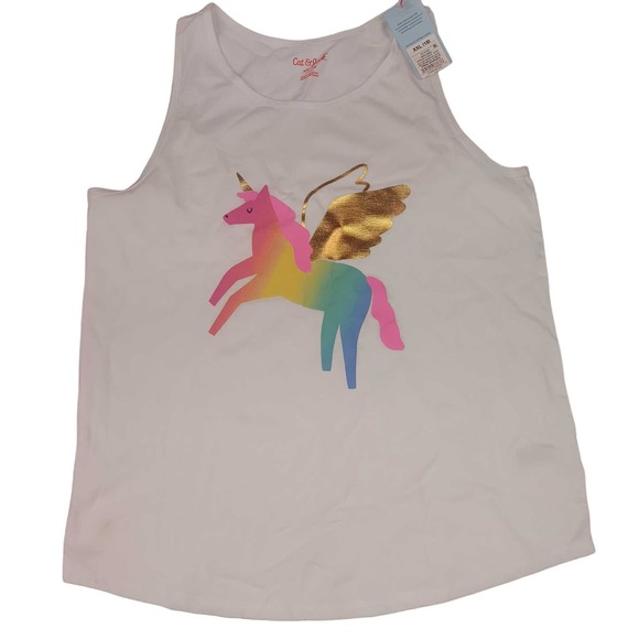 Girls' Printed Pastel Rainbow Unicorn w/ Wings Tank Top - Cat & Jack White XXL - Picture 1 of 6